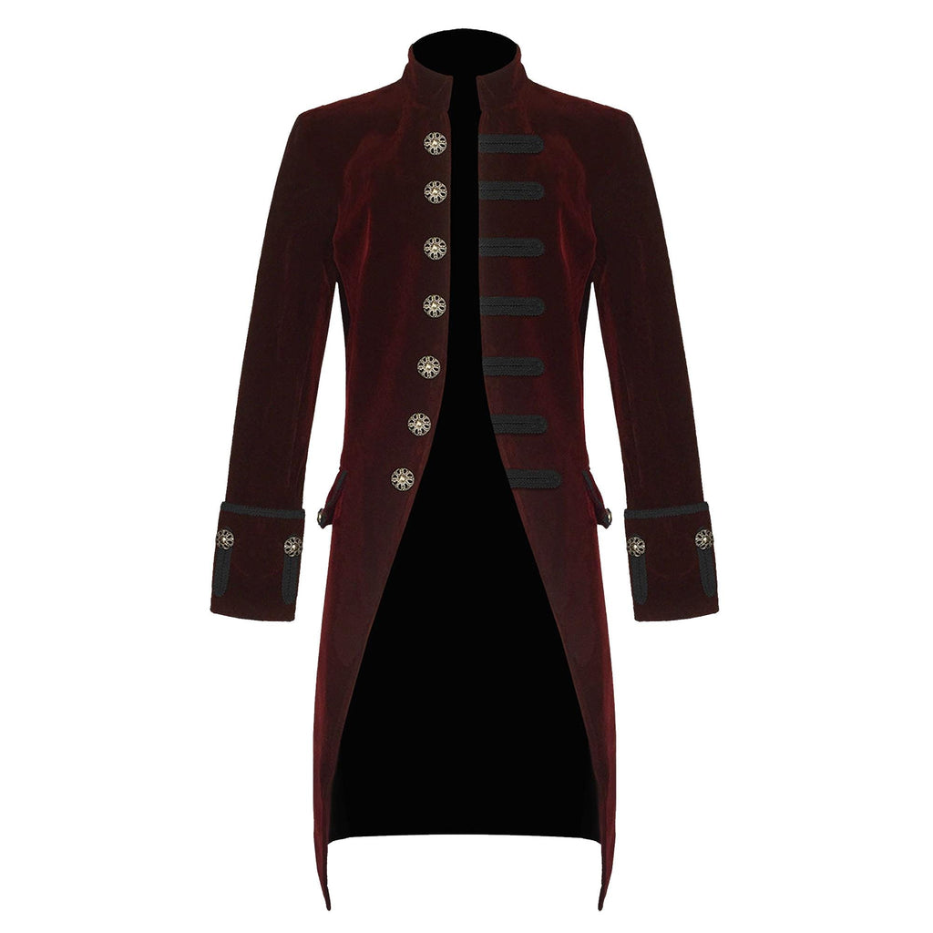 Men’s Velvet Frock Coat Gothic Victorian Jacket Steampunk Pirate Vampire Cosplay