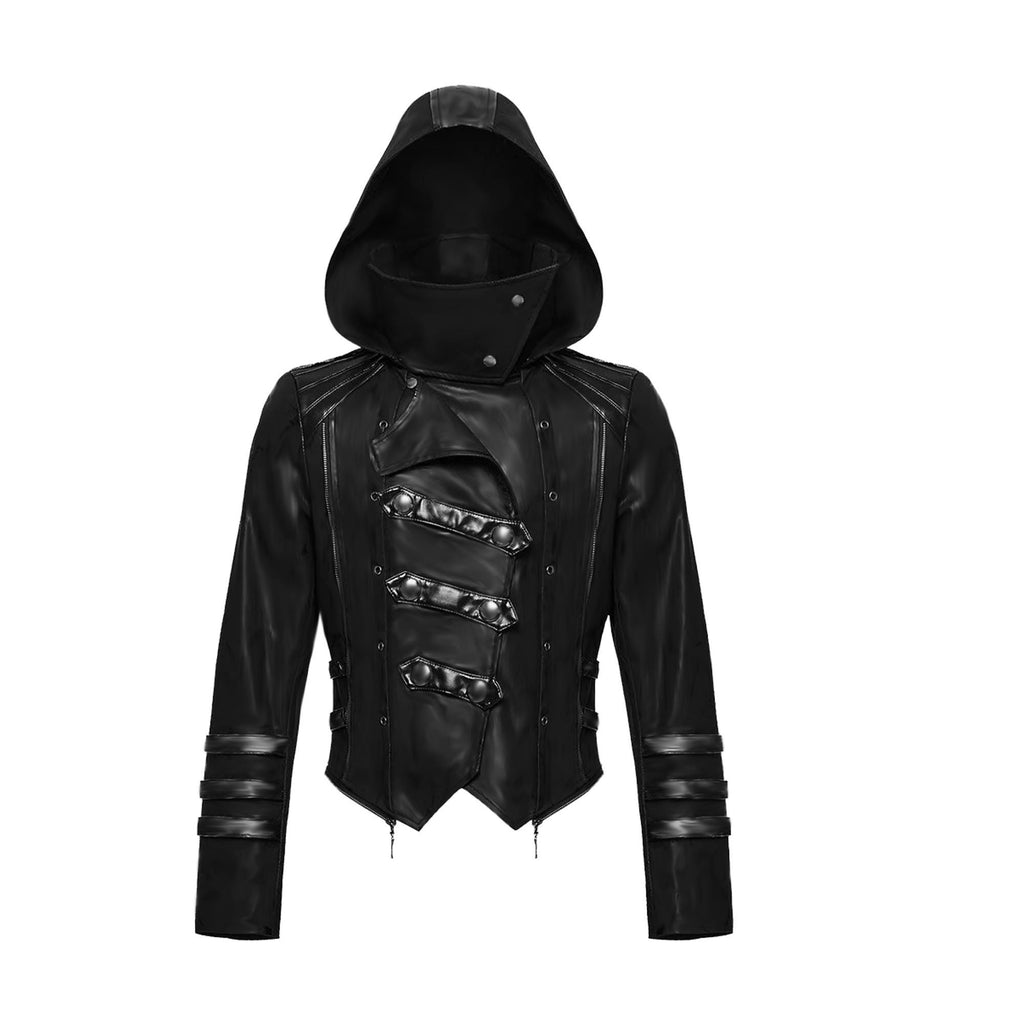 Men's Gothic Faux Leather Hooded Trench Coat - Steampunk Assassin Jacket