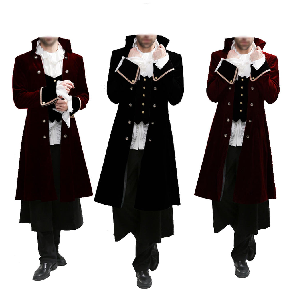 Men’s Regency Gothic Velvet Long Captain Pirate Jacket Steampunk Victorian Vintage Fashion Coat
