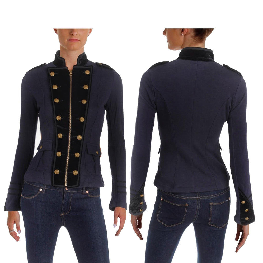 Women's Red & Blue Wool Military Jacket Army Commander Officer Band Trench Steampunk