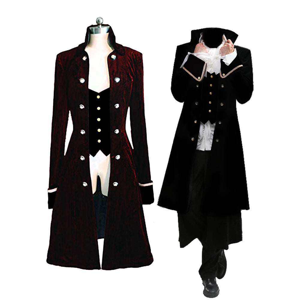 Men’s Regency Gothic Velvet Long Captain Pirate Jacket Steampunk Victorian Vintage Fashion Coat