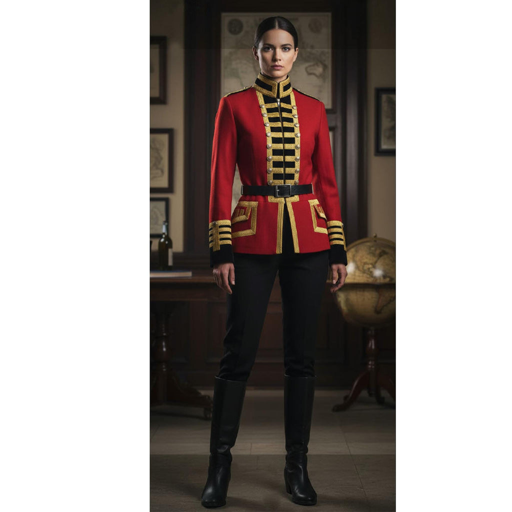 Women’s Military Blazer Red Wool French Terry Officer's Commander Band Jacket