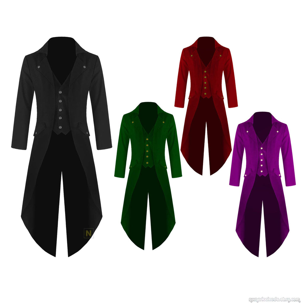 Men's Steampunk Tailcoat Jacket Gothic Victorian Coat VTG Cosplay Costume in 4 Colors