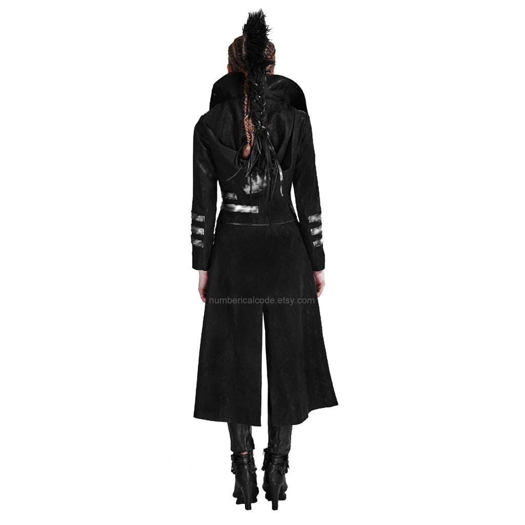 Steampunk Scorpion Velvet Jacket: Gothic Hooded Trench Coat