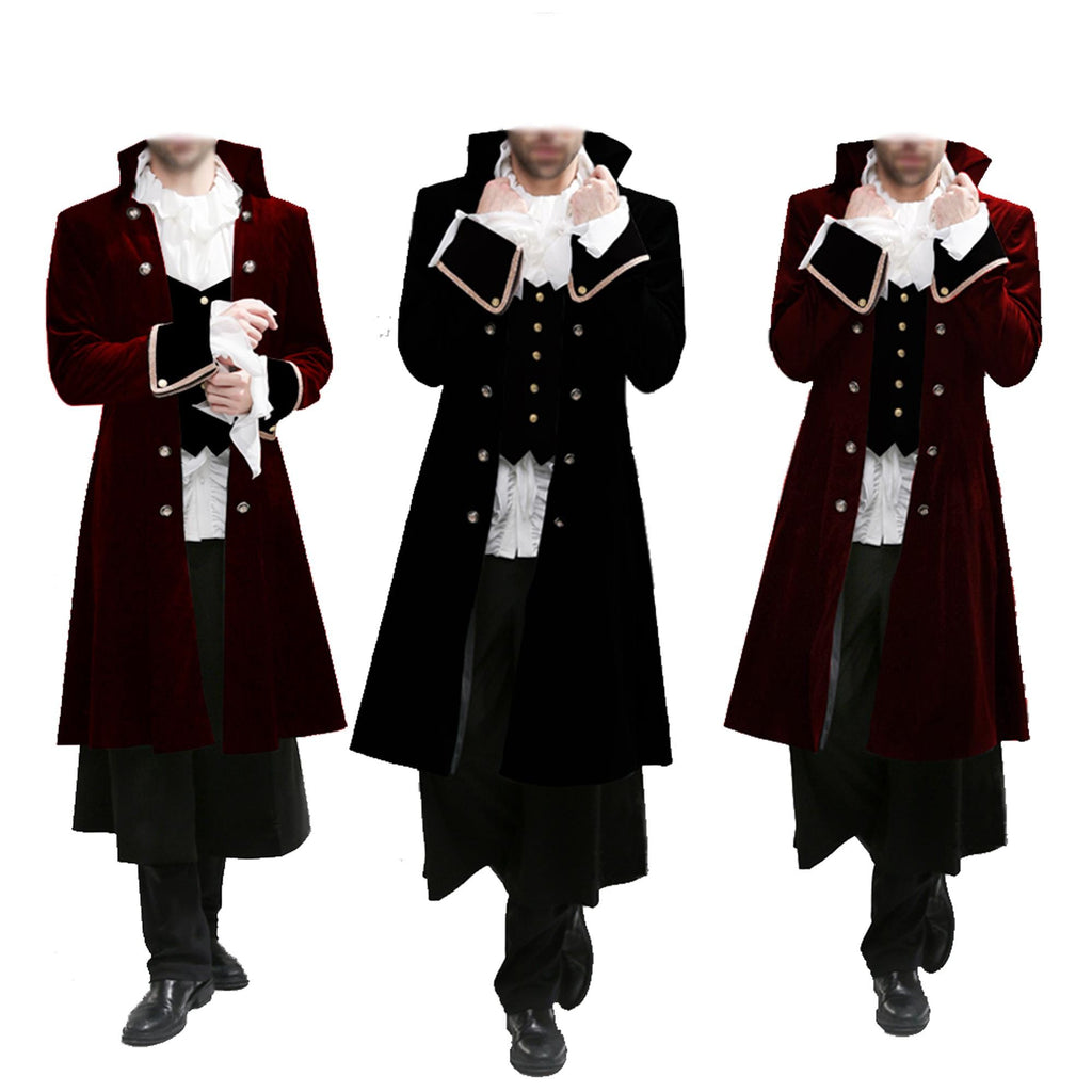 Men’s Regency Gothic Velvet Long Captain Pirate Jacket Steampunk Victorian Vintage Fashion Coat