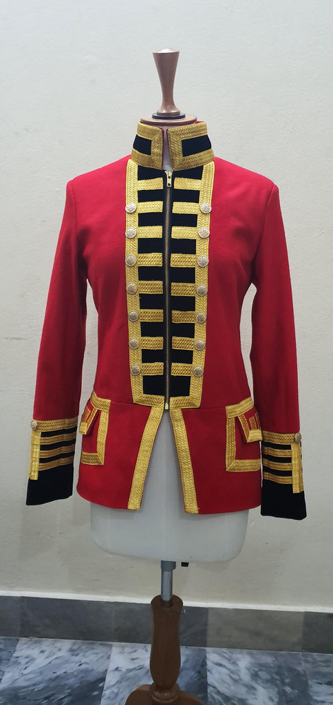 Women’s Military Blazer Red Wool French Terry Officer's Commander Band Jacket