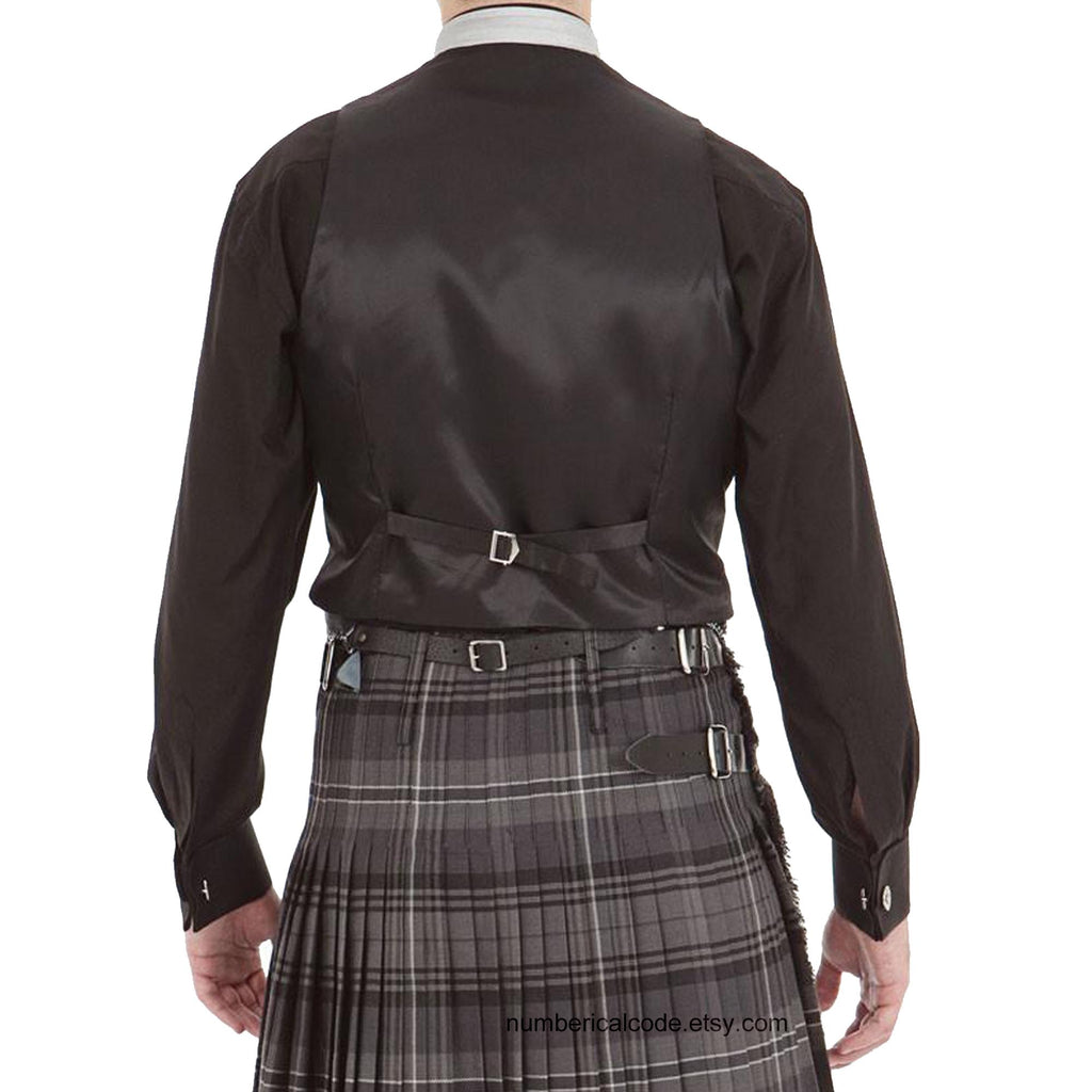 Men’s Wool Scottish Highland Braemar Argyle Kilt Jacket with Waistcoat - Grey Black