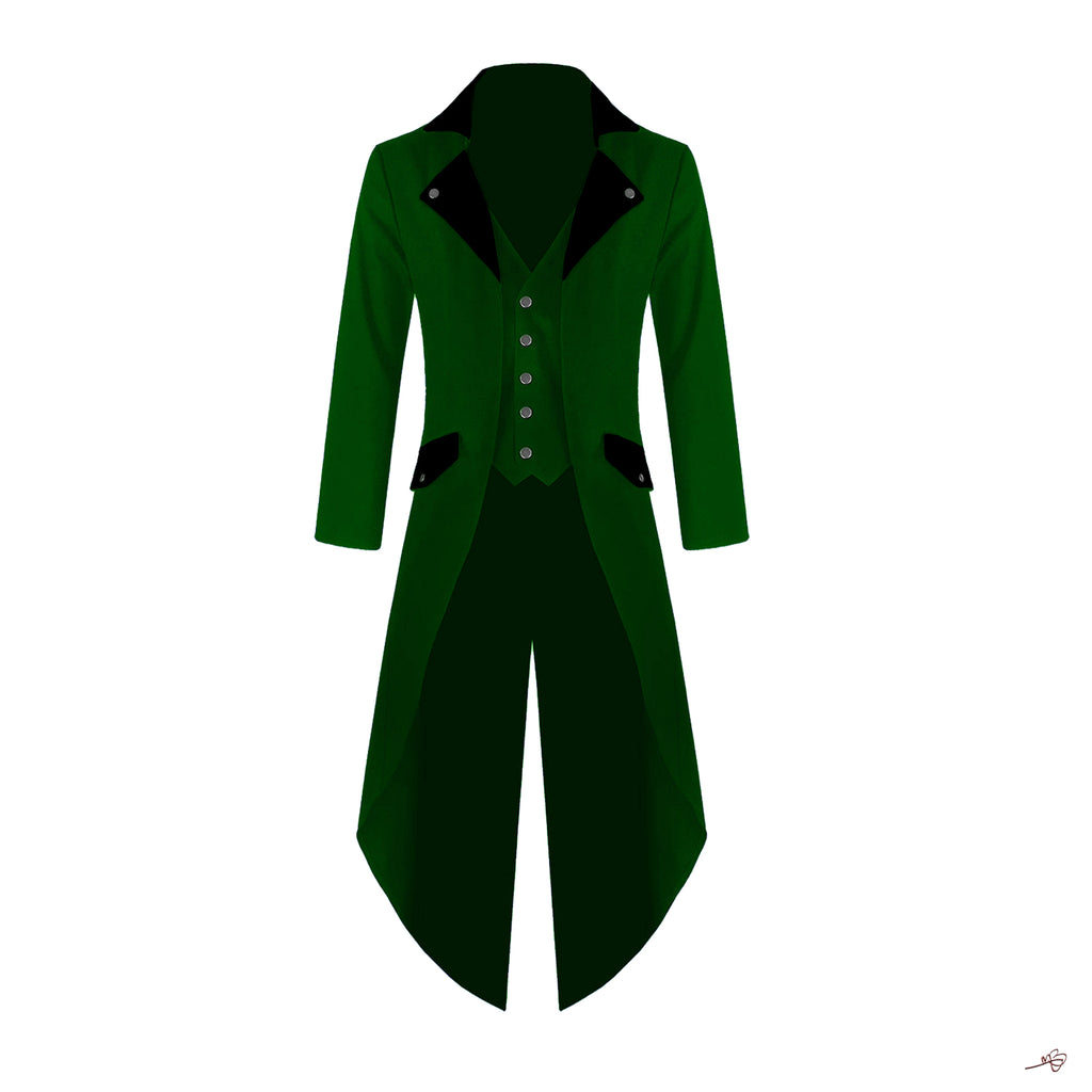 Men's Steampunk Tailcoat Jacket Red & Green Colors with Black Lapels Gothic Victorian Coat VTG