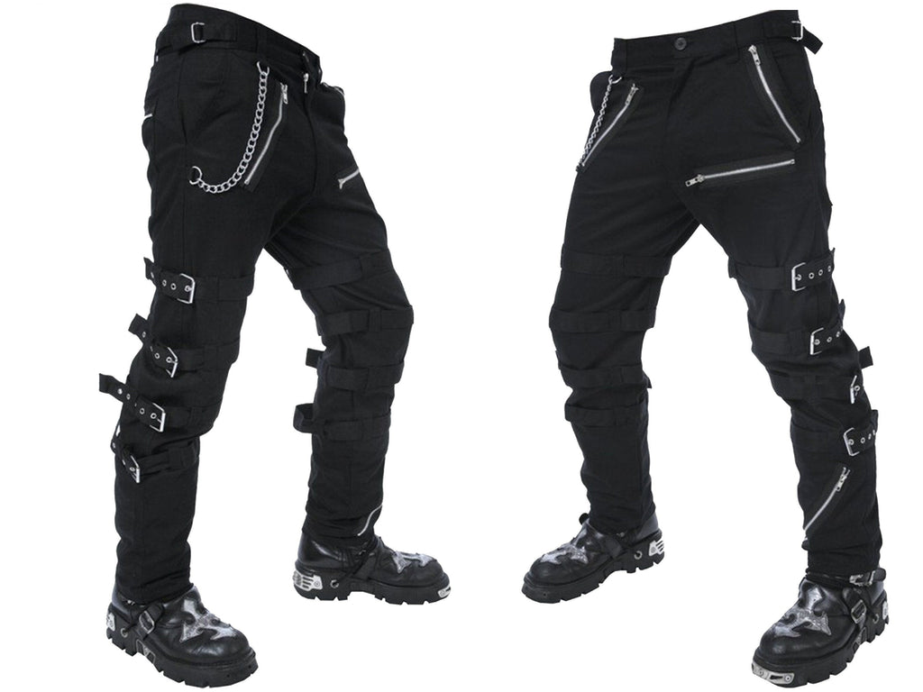 Men's Black Gothic Steampunk Punk Morte Pants Buckle Chain Trousers