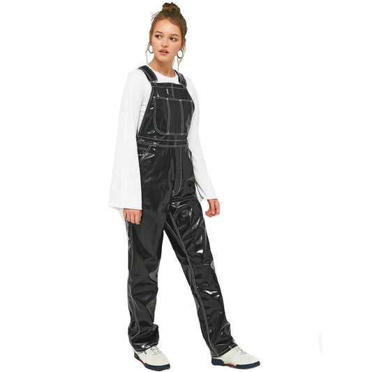 Vinyl Overalls, Dungarees, Jumpsuit, Romper, Playsuit , PVC, Leather , Shortall, Pinafore Dress- Black, Red Outdoor Workwear Overalls