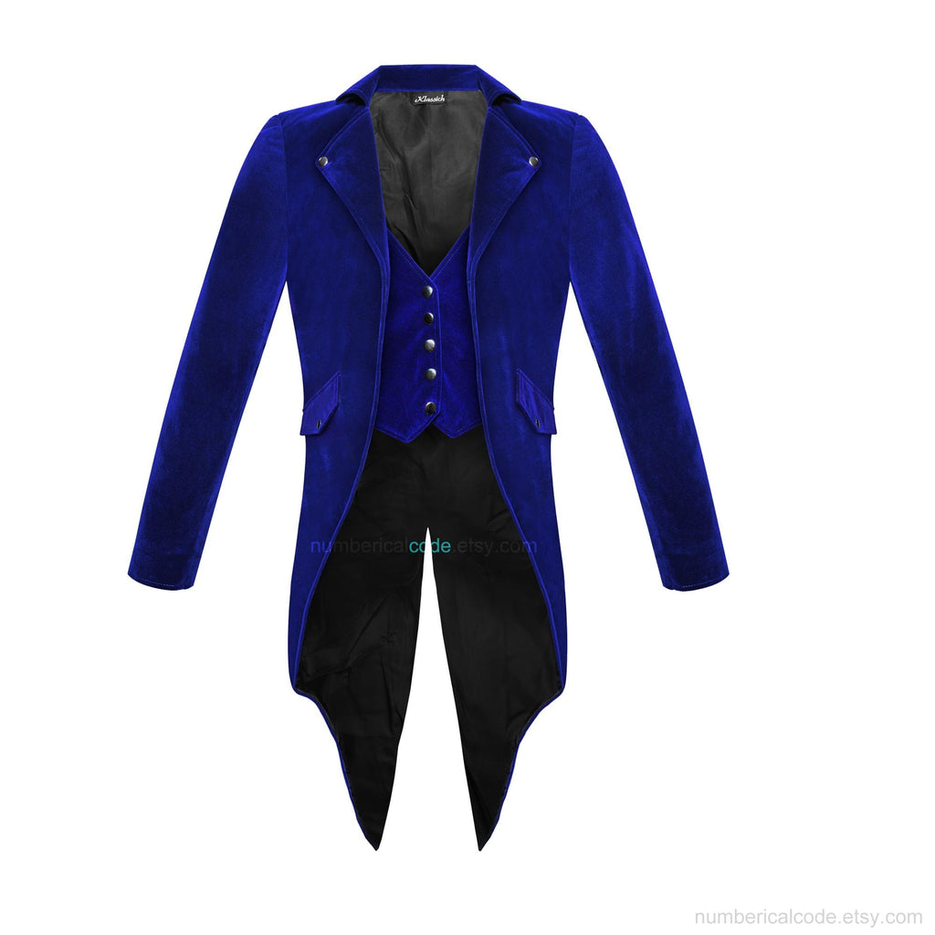 Men's Regency Steampunk Tailcoat Velvet Jacket Gothic Victorian Cosplay Costume Wedding Coat