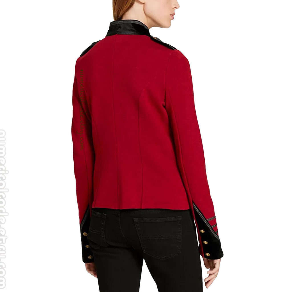 Women's Red & Blue Wool Military Jacket Army Commander Officer Band Trench Steampunk