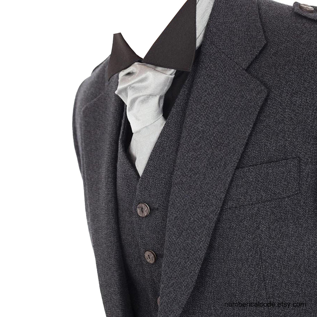 Men’s Wool Scottish Highland Braemar Argyle Kilt Jacket with Waistcoat - Grey Black