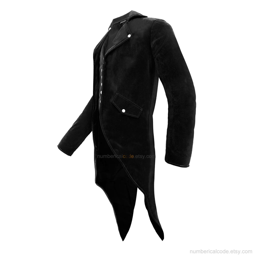 Regency Men's Black Velvet Steampunk Tailcoat Jacket Gothic Victorian Coat