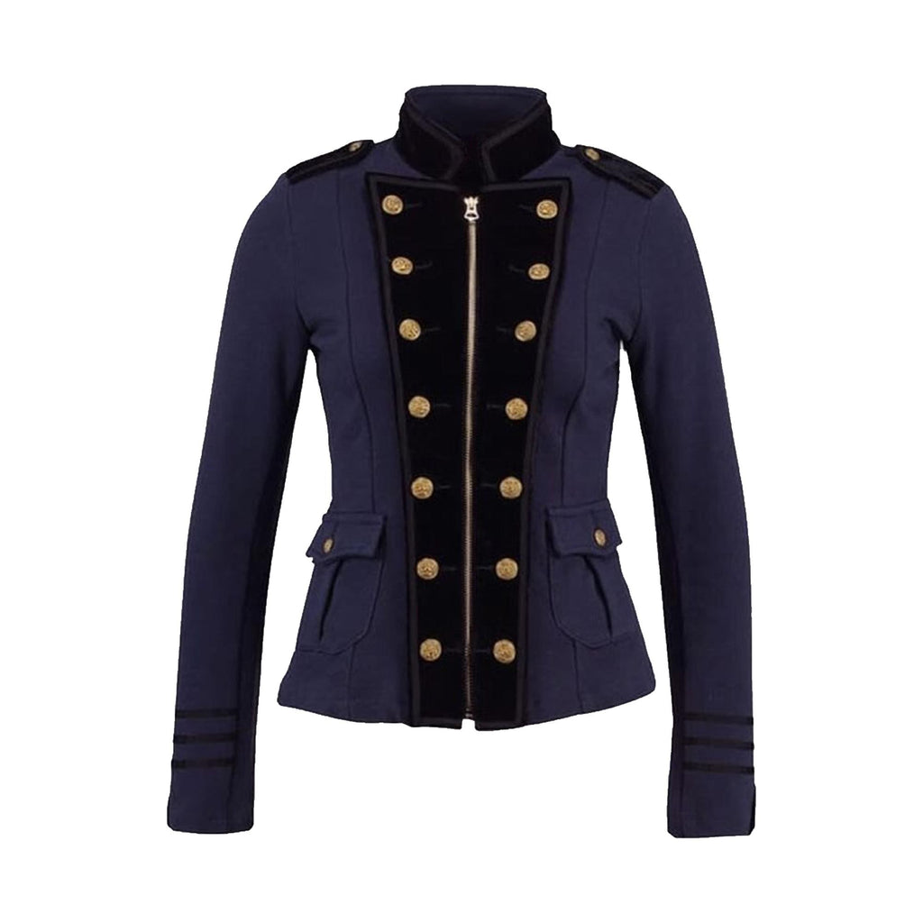 Women's Red & Blue Wool Military Jacket Army Commander Officer Band Trench Steampunk