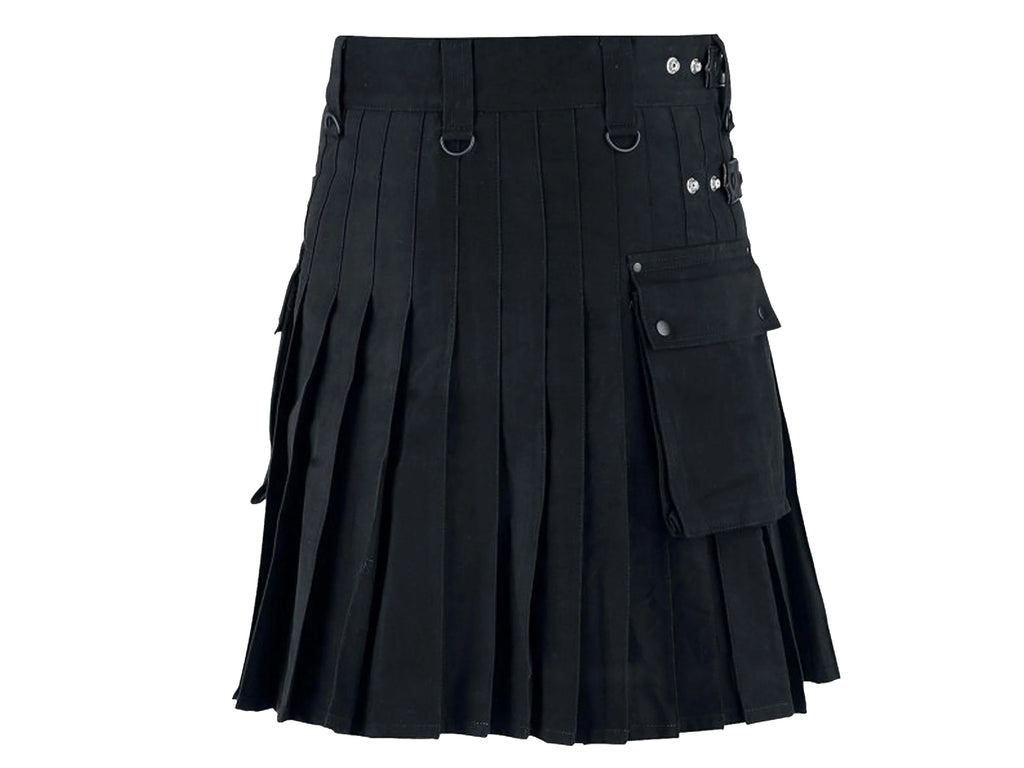 Men Black Active Modern Adjustable Leather Straps Heavy Duty Utility Kilt