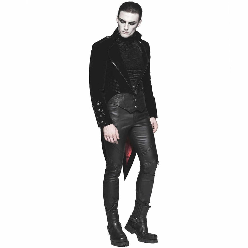 Men's Tailcoat Jacket Black Velvet Gothic Steampunk Vampire Swallowtail Costume