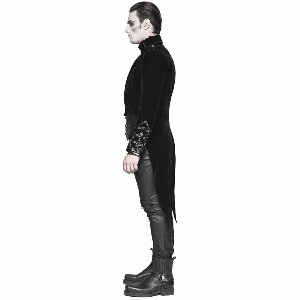 Men's Tailcoat Jacket Black Velvet Gothic Steampunk Vampire Swallowtail Costume