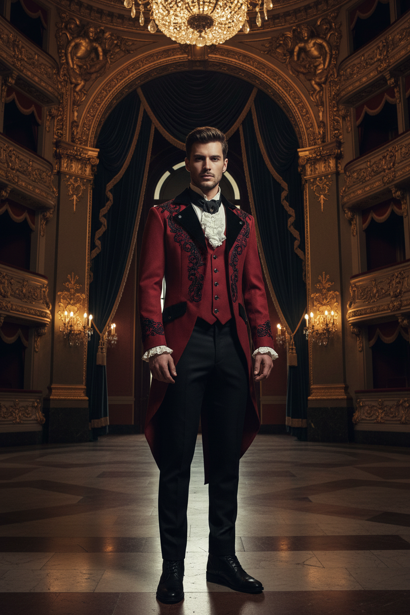 Men's Steampunk Tailcoat Jacket Red Colors with Black Lapels Gothic Victorian Coat VTG