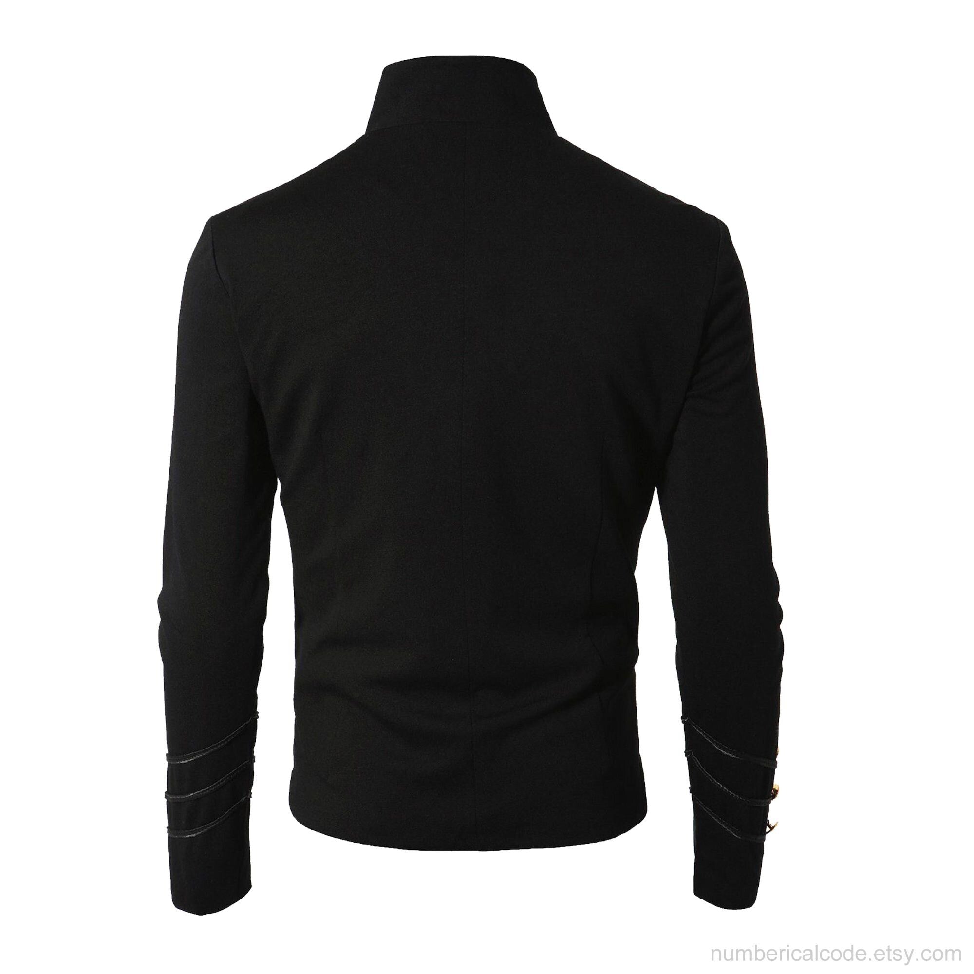 Men's Unique Modern Black Embroidery Black Military Napoleon Hook Jacket