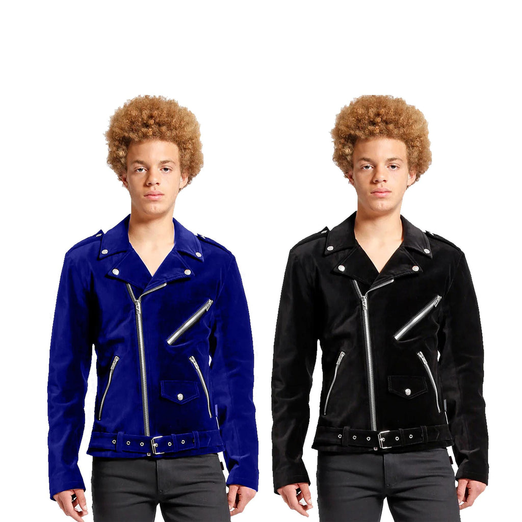 Men's Classic Motorbike Velvet Jacket Punk Fetish Retro Fashion Casual Zipper Jacket
