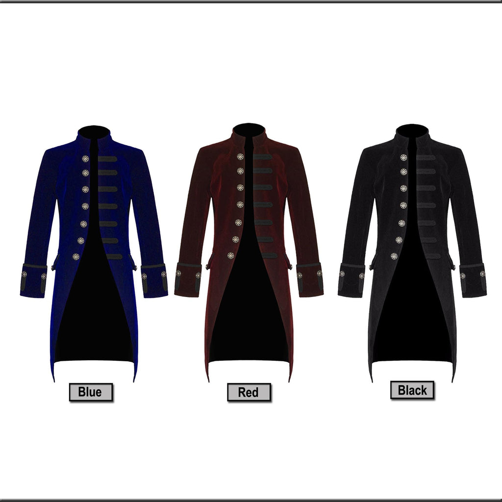 Men’s Velvet Frock Coat Gothic Victorian Jacket Steampunk Pirate Vampire Cosplay