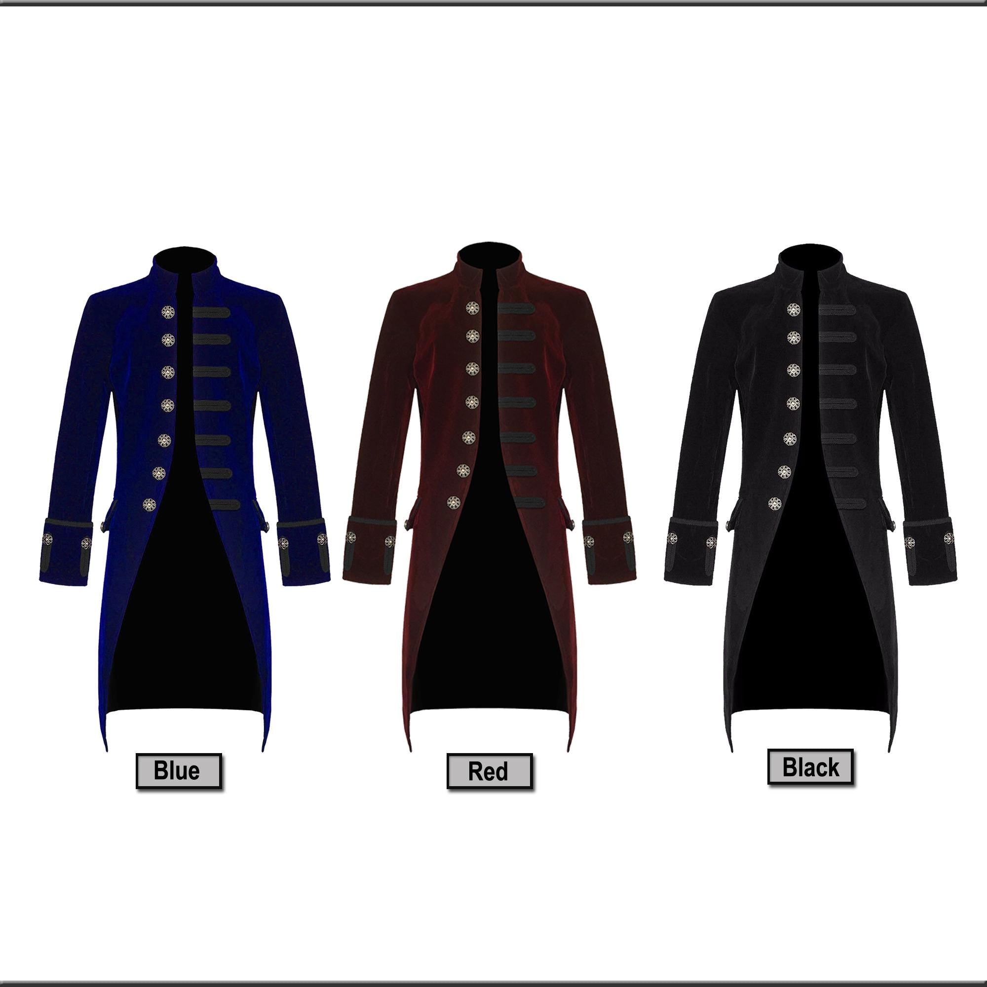 Men’s Velvet Frock Coat Gothic Victorian Jacket Steampunk Pirate Vampire Cosplay