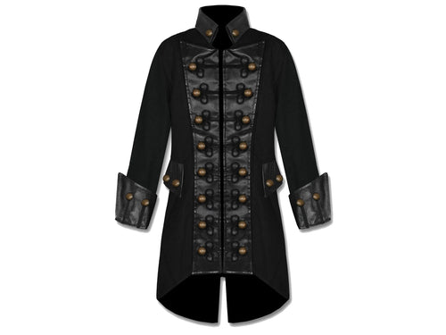 Men Goth Steampunk Copper Button Military Pirate Costume Jacket