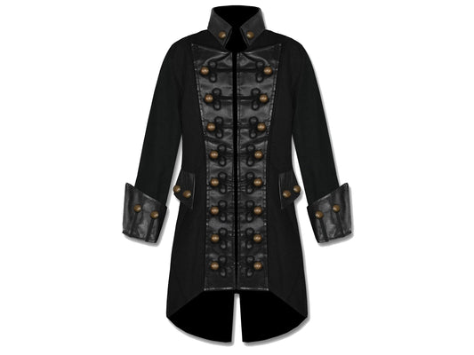 Men Goth Steampunk Copper Button Military Pirate Costume Jacket