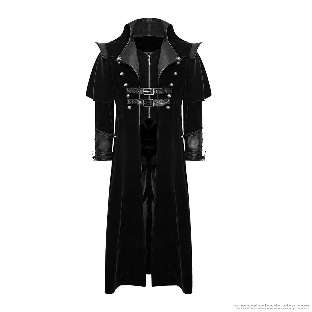 Men's Gothic Velvet Steampunk Coat: Military Regency Highwayman Jacket
