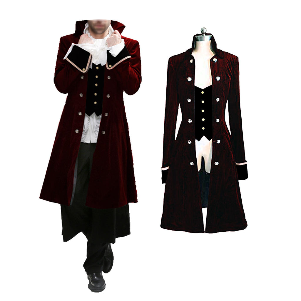Men’s Regency Gothic Velvet Long Captain Pirate Jacket Steampunk Victorian Vintage Fashion Coat