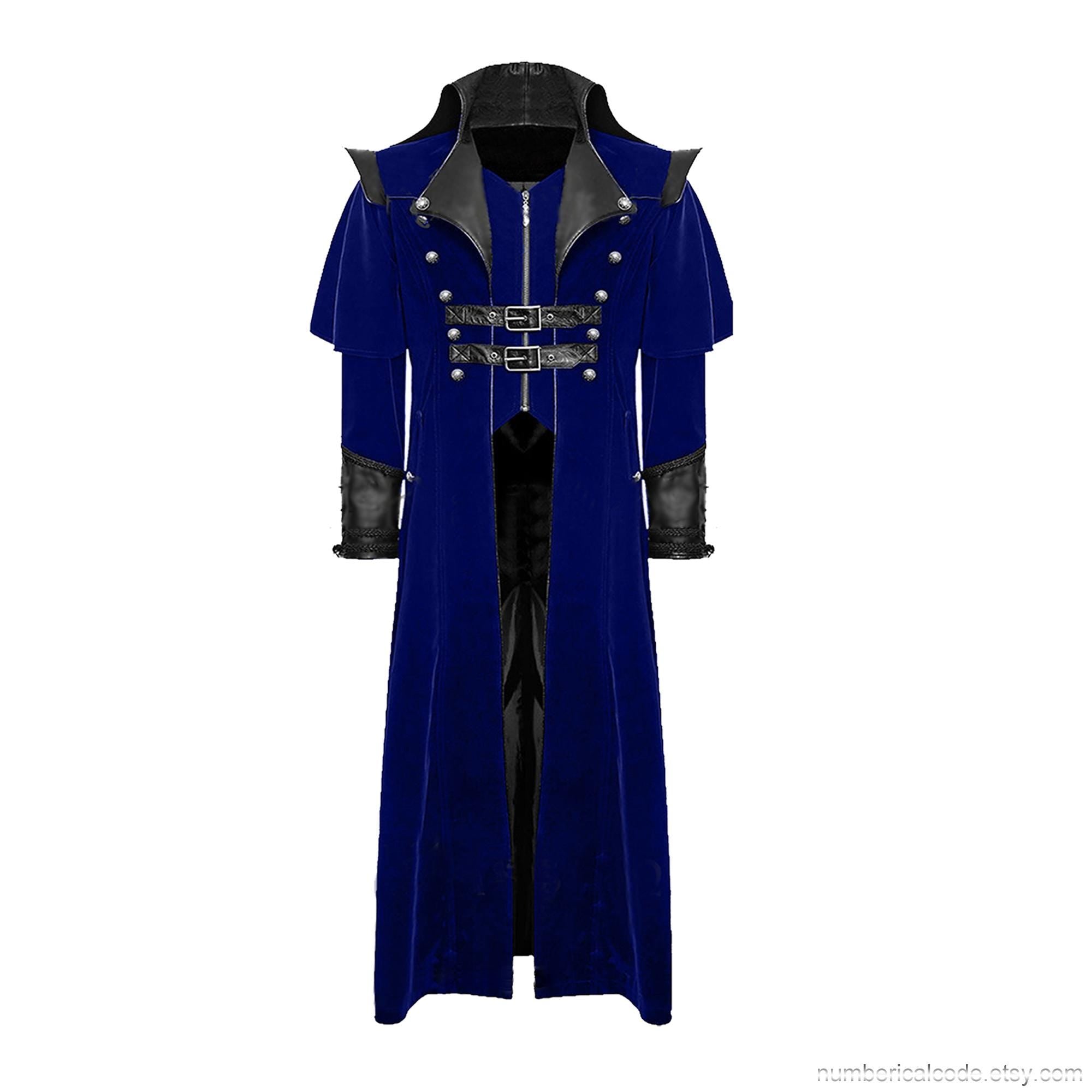 Men's Gothic Velvet Steampunk Coat: Military Regency Highwayman Jacket