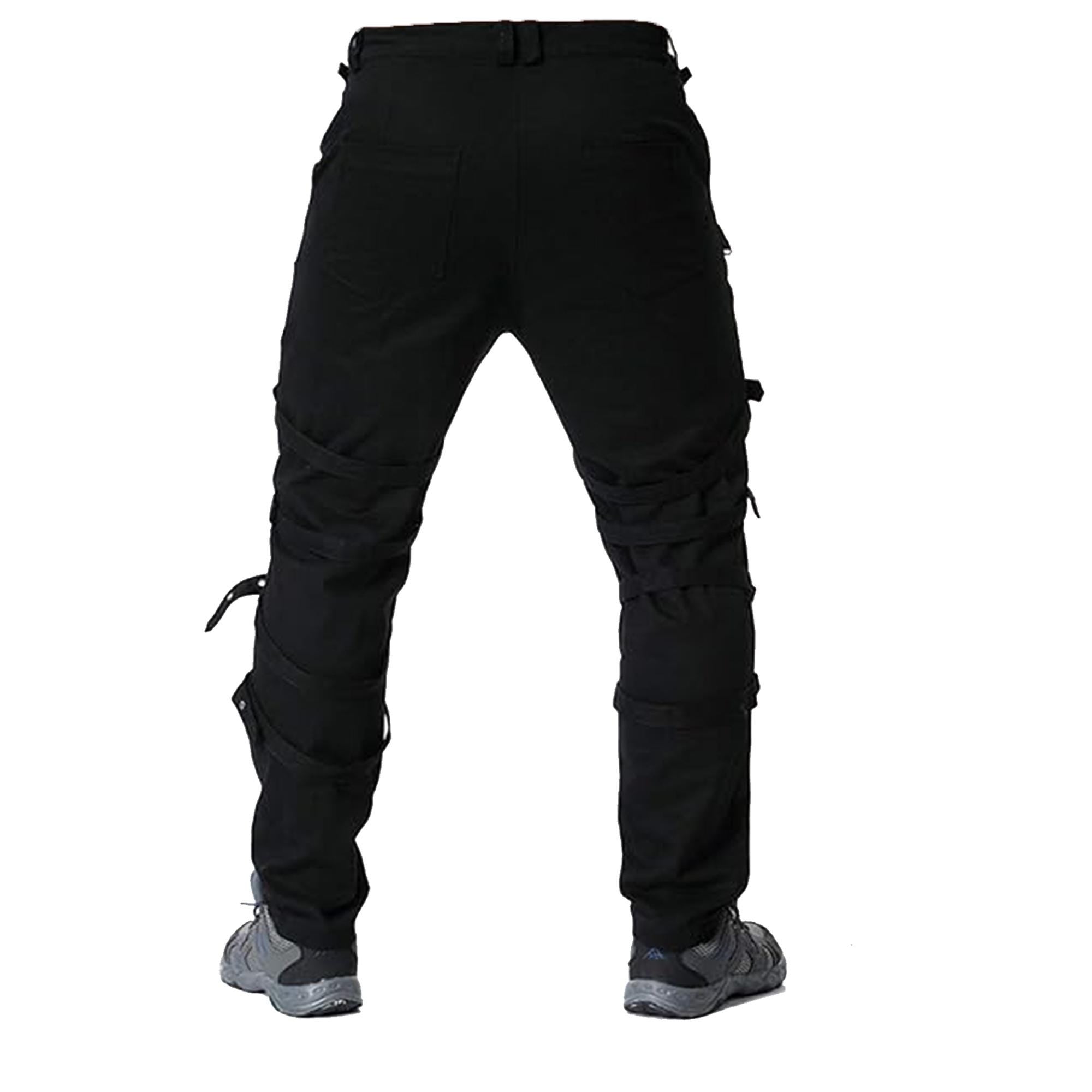 Men's Black Gothic Steampunk Punk Morte Pants Buckle Chain Trousers