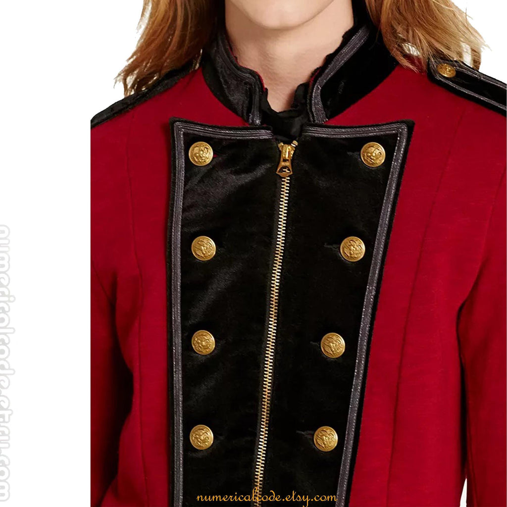 Women's Red & Blue Wool Military Jacket Army Commander Officer Band Trench Steampunk