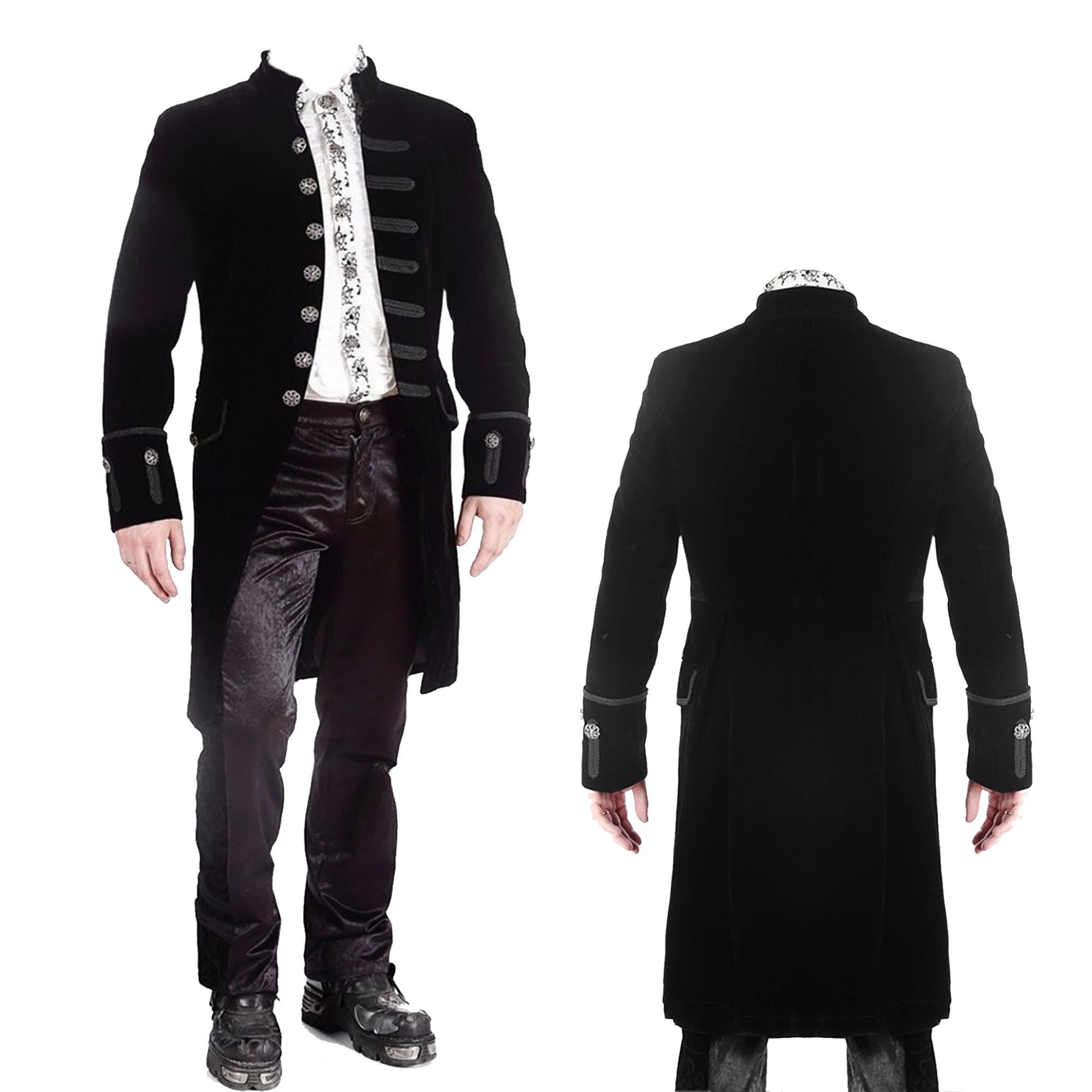 Men’s Velvet Frock Coat Gothic Victorian Jacket Steampunk Pirate Vampire Cosplay