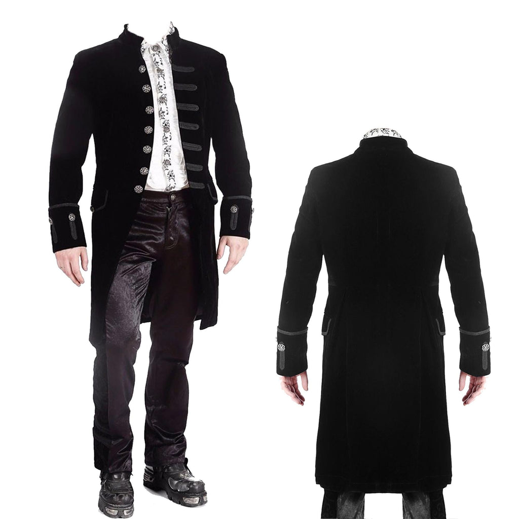 Men’s Velvet Frock Coat Gothic Victorian Jacket Steampunk Pirate Vampire Cosplay