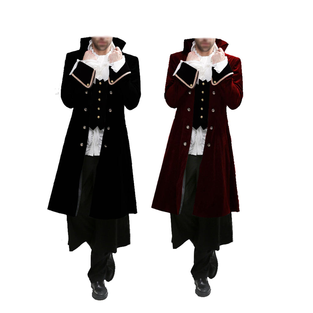 Men’s Regency Gothic Velvet Long Captain Pirate Jacket Steampunk Victorian Vintage Fashion Coat