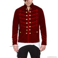 Men's Unique Modern Red Embroidery Red Velvet Military Napoleon Hook Jacket