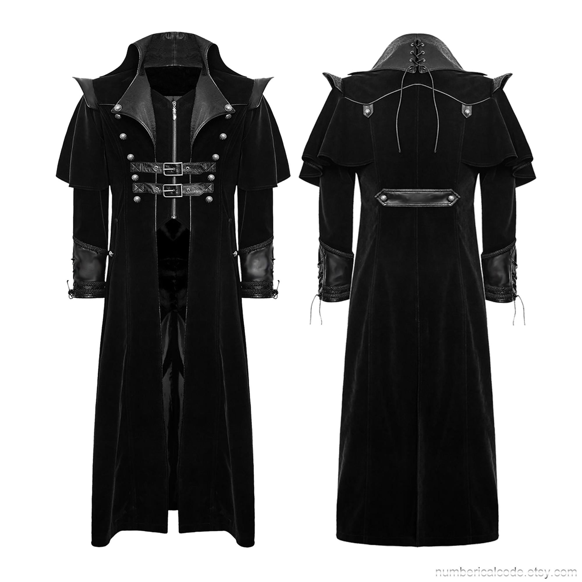 Men's Gothic Velvet Steampunk Coat: Military Regency Highwayman Jacket