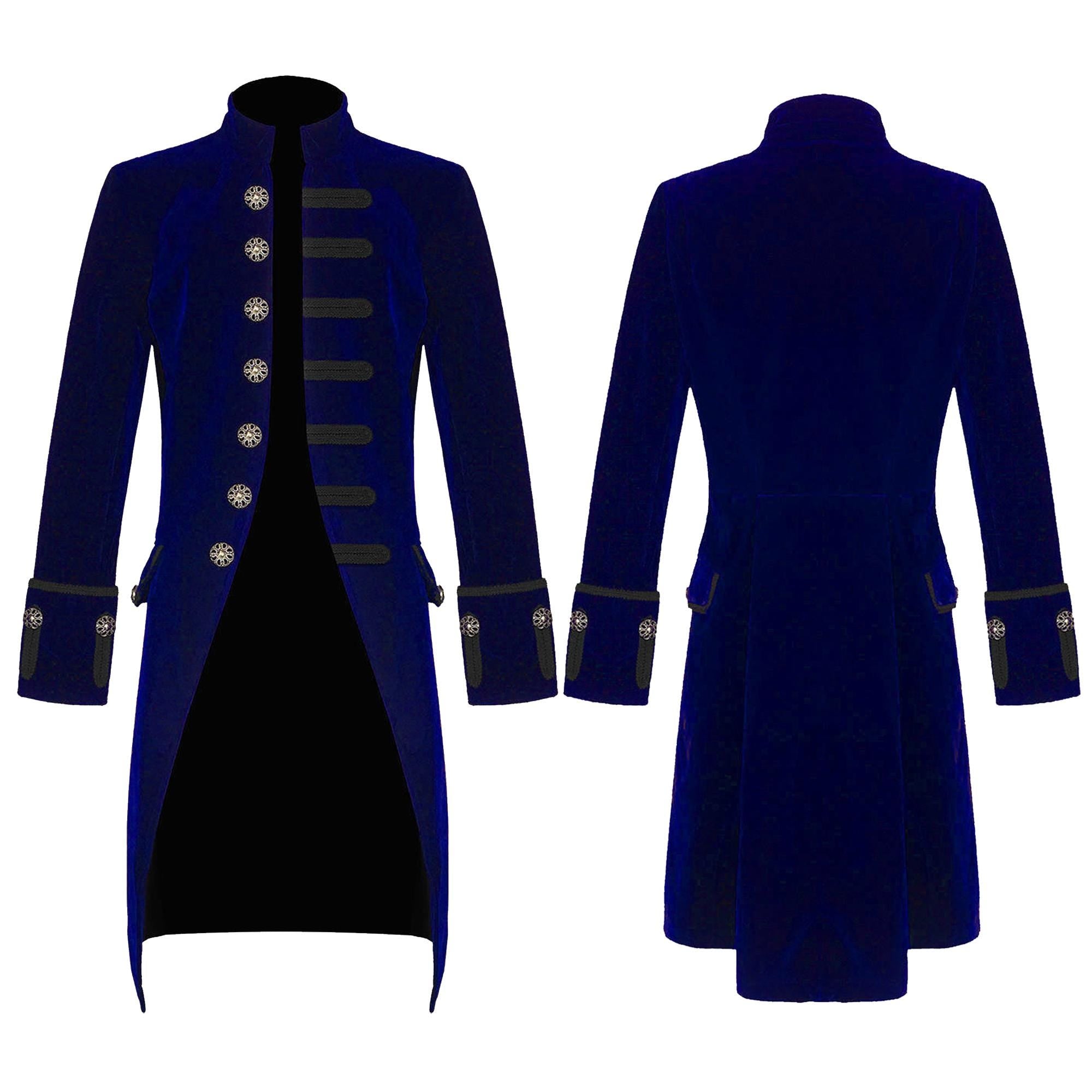 Men’s Velvet Frock Coat Gothic Victorian Jacket Steampunk Pirate Vampire Cosplay