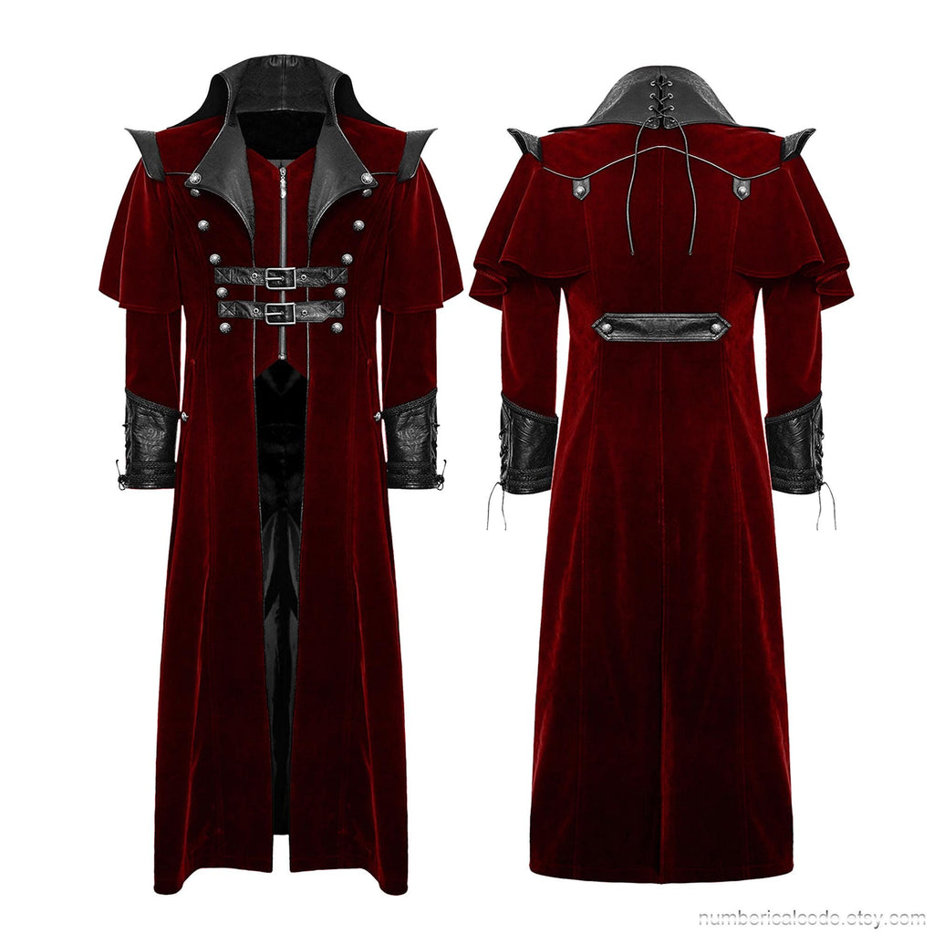 Men's Gothic Velvet Steampunk Coat: Military Regency Highwayman Jacket