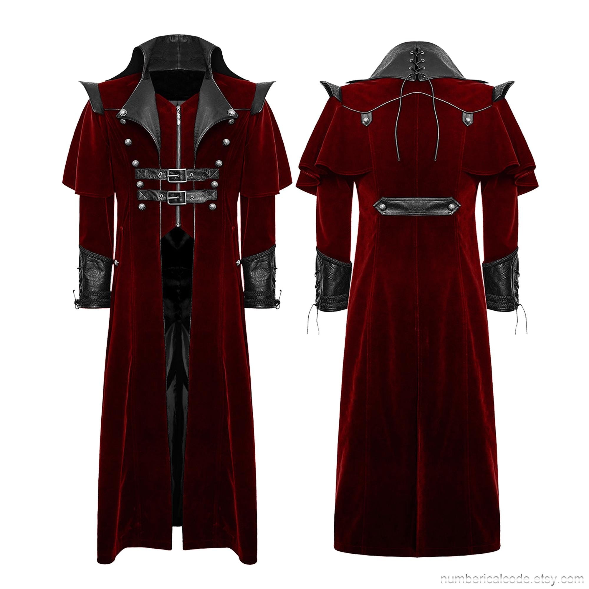 Men's Gothic Velvet Steampunk Coat: Military Regency Highwayman Jacket