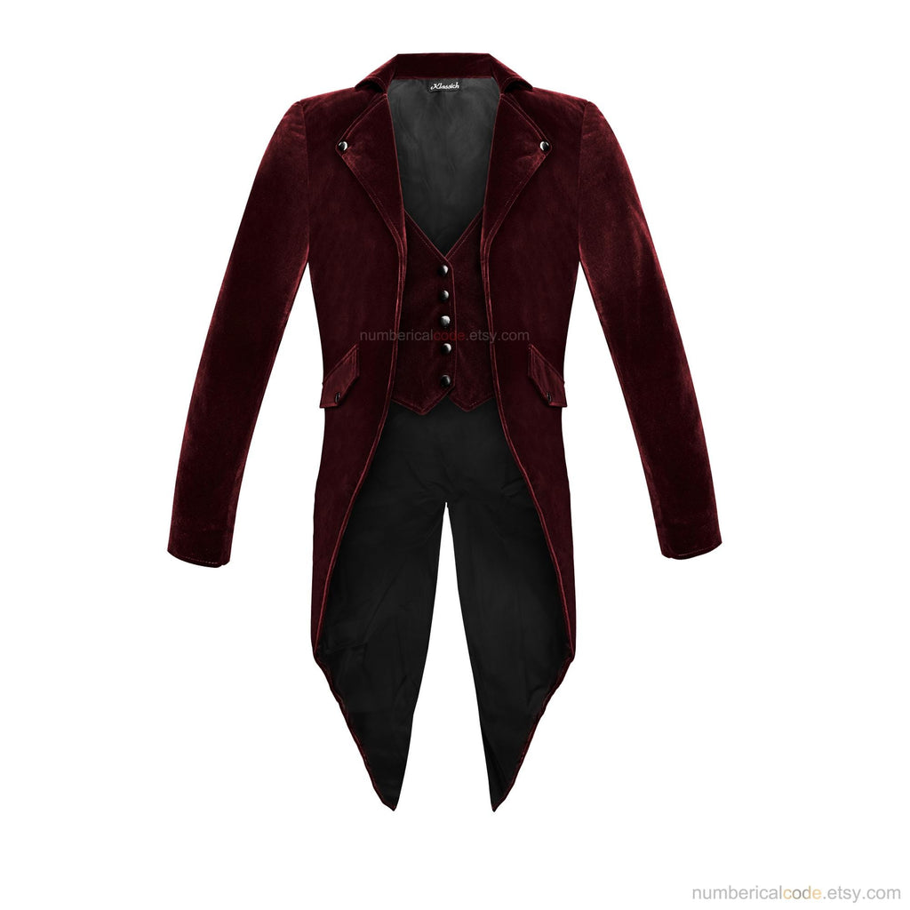 Men's Regency Steampunk Tailcoat Velvet Jacket Gothic Victorian Cosplay Costume Wedding Coat