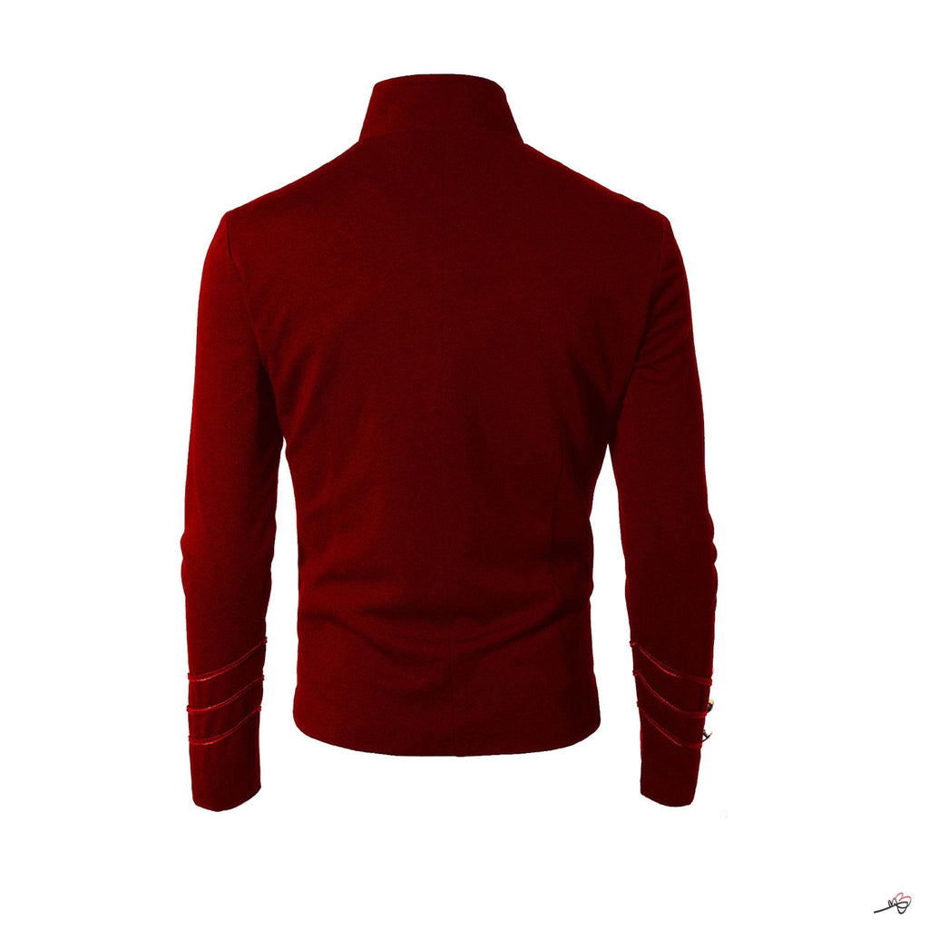 Men's Unique Modern Red Embroidery Red Velvet Military Napoleon Hook Jacket