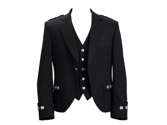 Men's Scottish Black Argyle Highland Kilt Jacket With Waistcoat/Vest - Sizes 36"- 54"