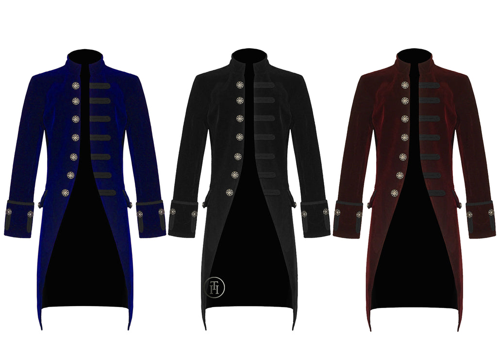 Men Velvet Frock Coat Gothic Victorian Jacket Steampunk Pirate Vampire