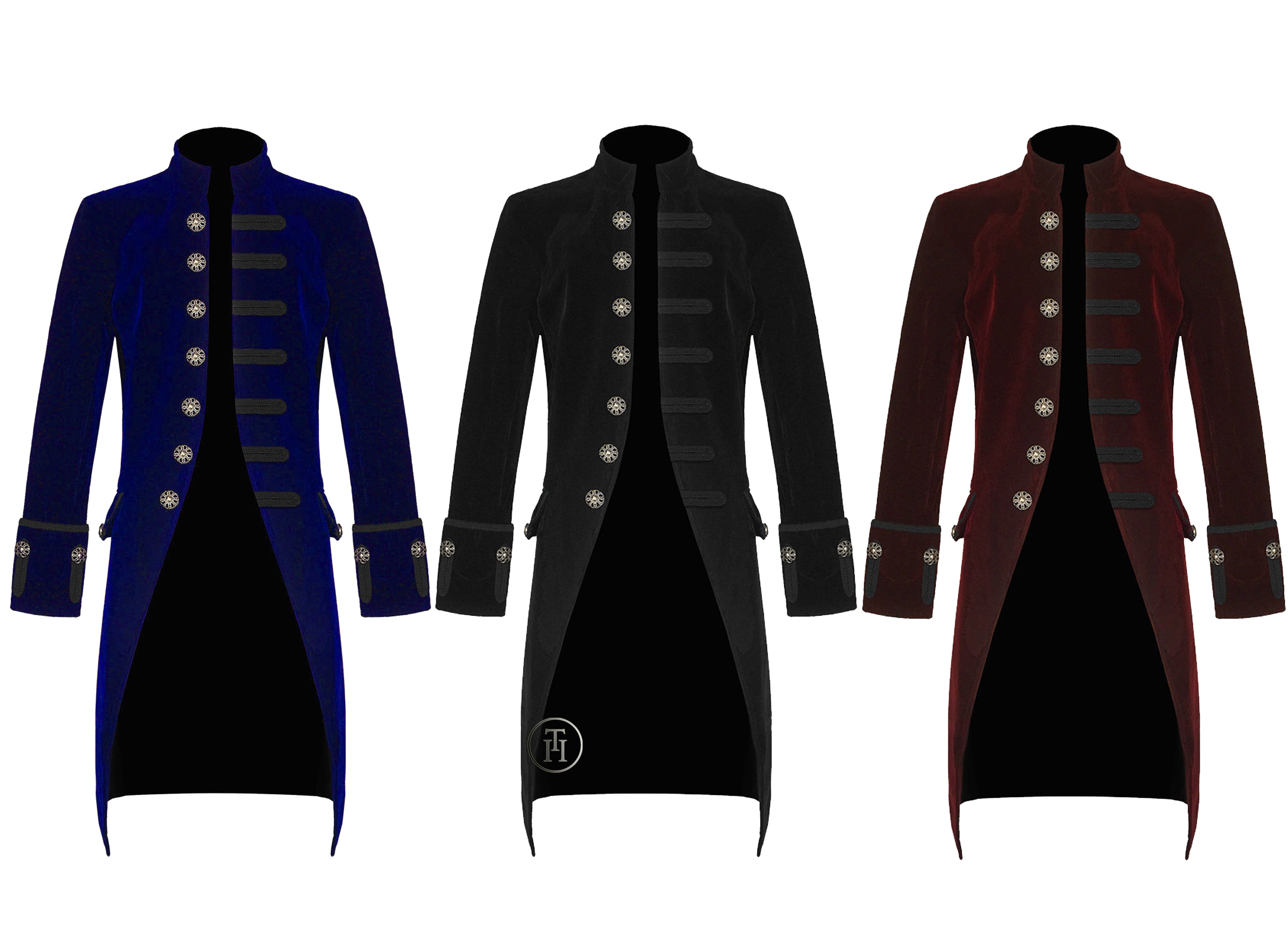 Men Velvet Frock Coat Gothic Victorian Jacket Steampunk Pirate Vampire
