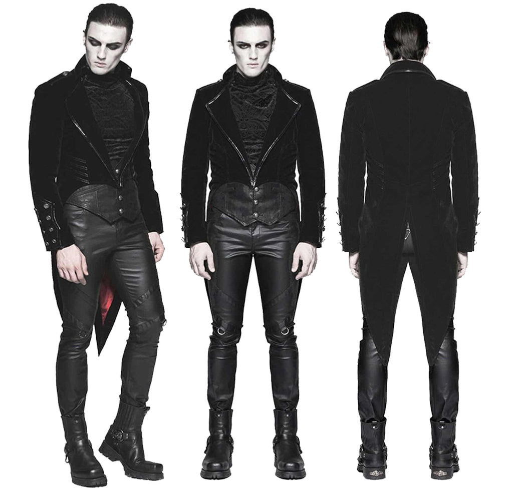 Men's Tailcoat Jacket Black Velvet Gothic Steampunk Vampire Swallowtail Costume