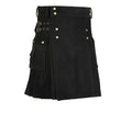 Black Active Men Deluxe Utility Kilt With Side Straps & Buckle Handmade Heavy Duty Cotton