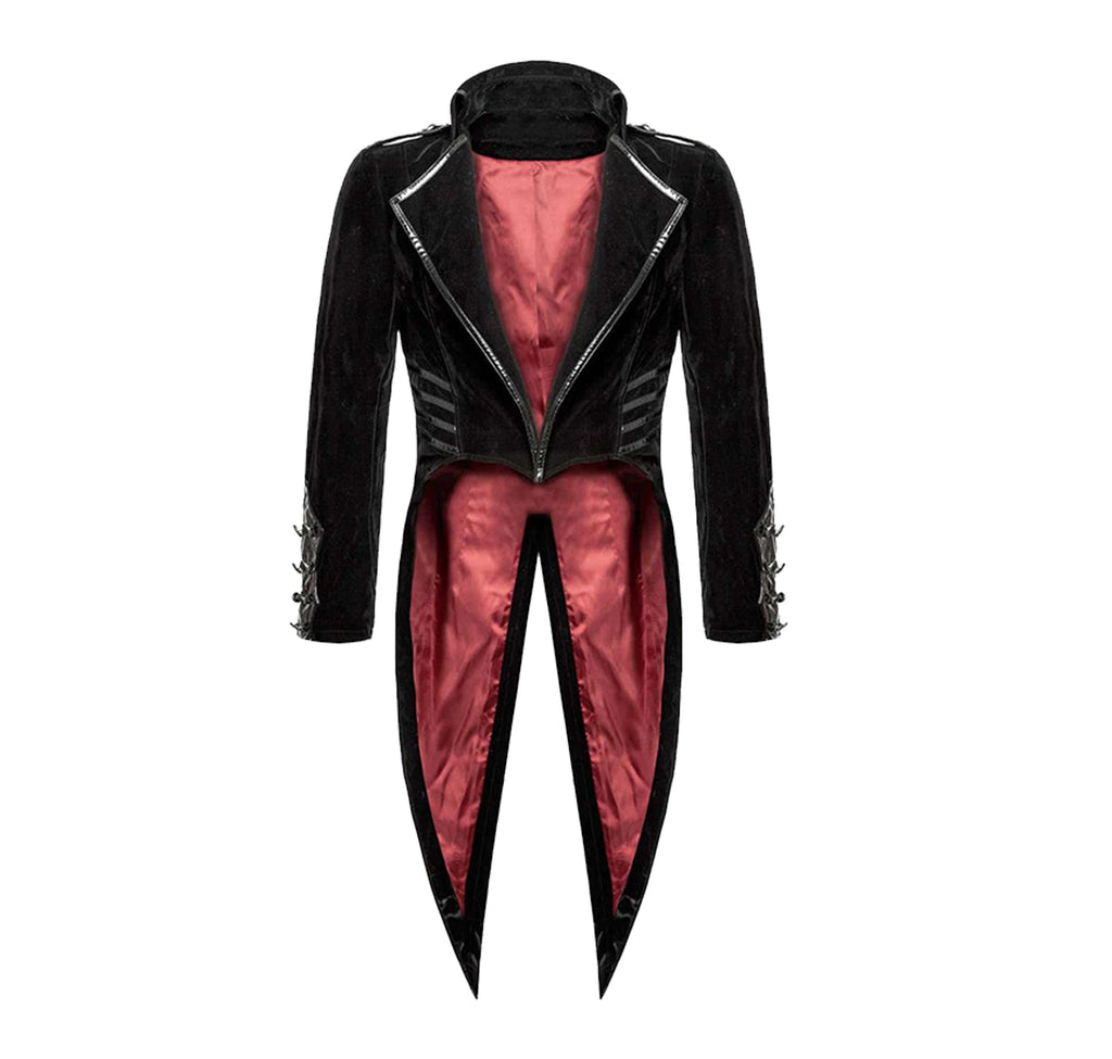 Men's Tailcoat Jacket Black Velvet Gothic Steampunk Vampire Swallowtail Costume